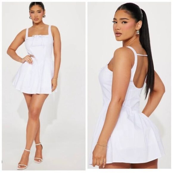 Fashion Nova Anna Poplin Mini Dress White Size Large - Picture 1 of 8